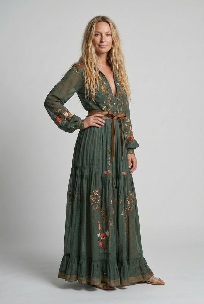 Dakota | Embroidered V Neck Maxi