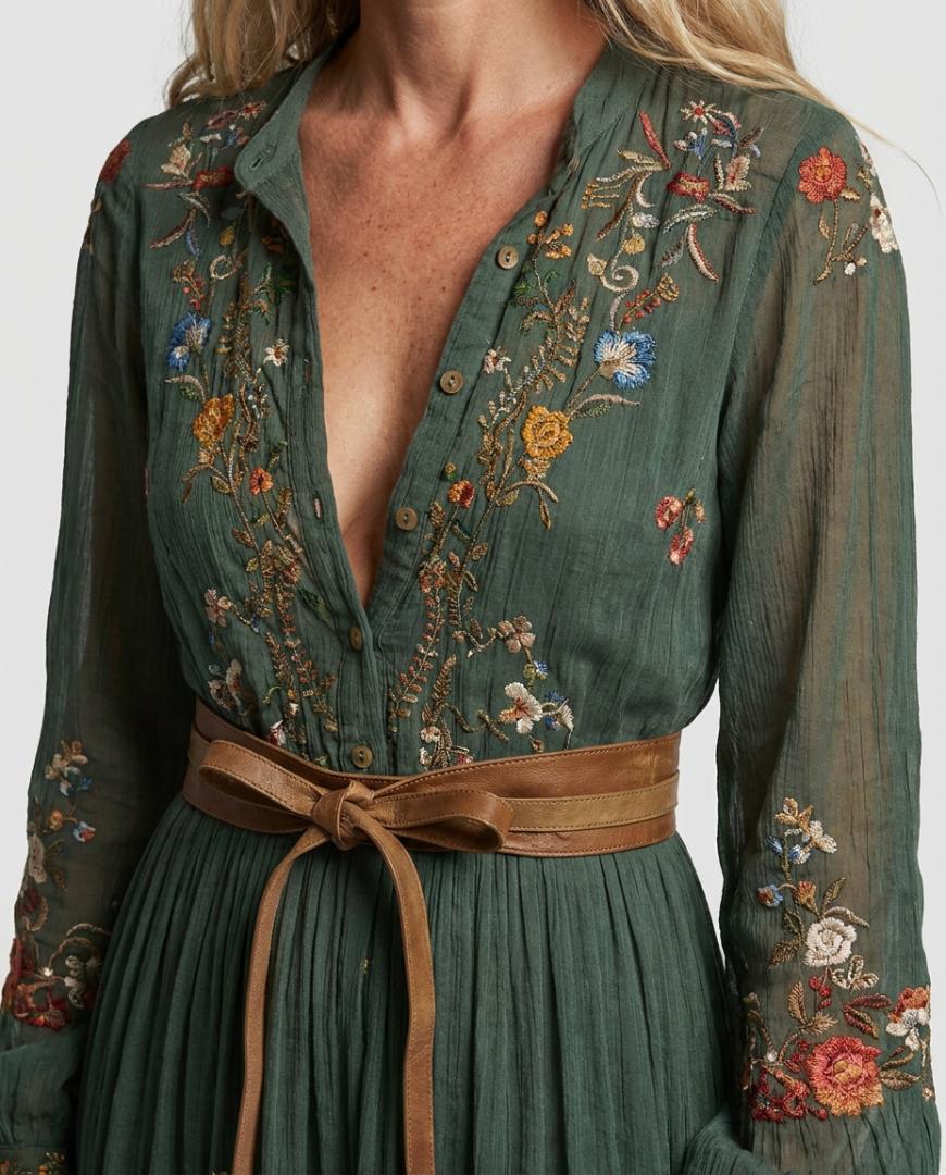 Dakota | Embroidered V Neck Maxi