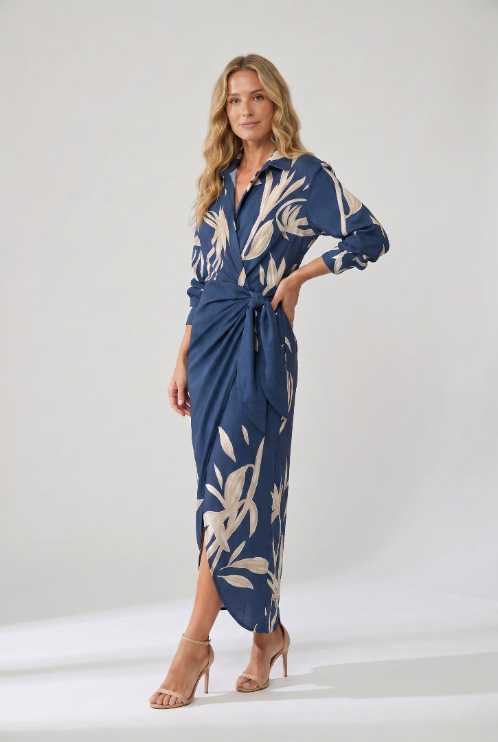 Esther | Leaf Print Maxi Wrap V-Neck