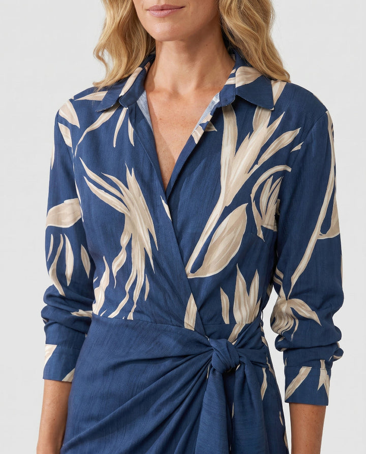 Esther | Leaf Print Maxi Wrap V-Neck