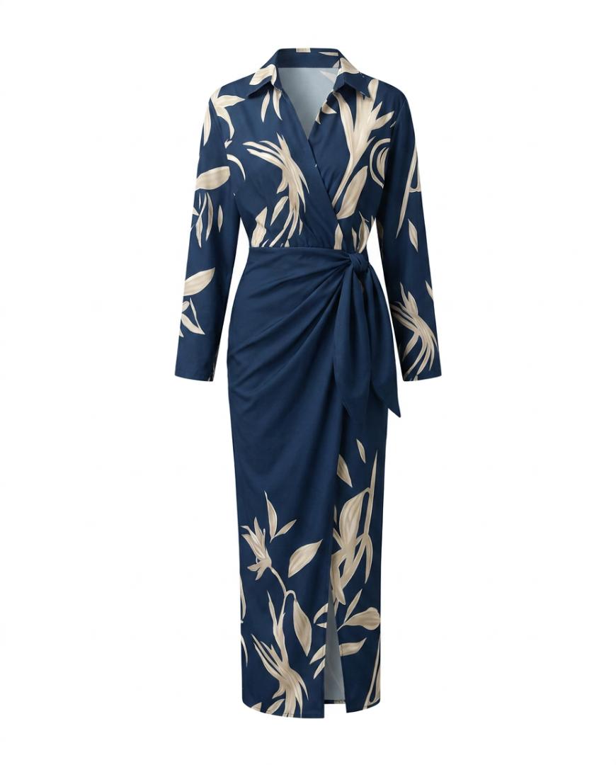 Esther | Leaf Print Maxi Wrap V-Neck