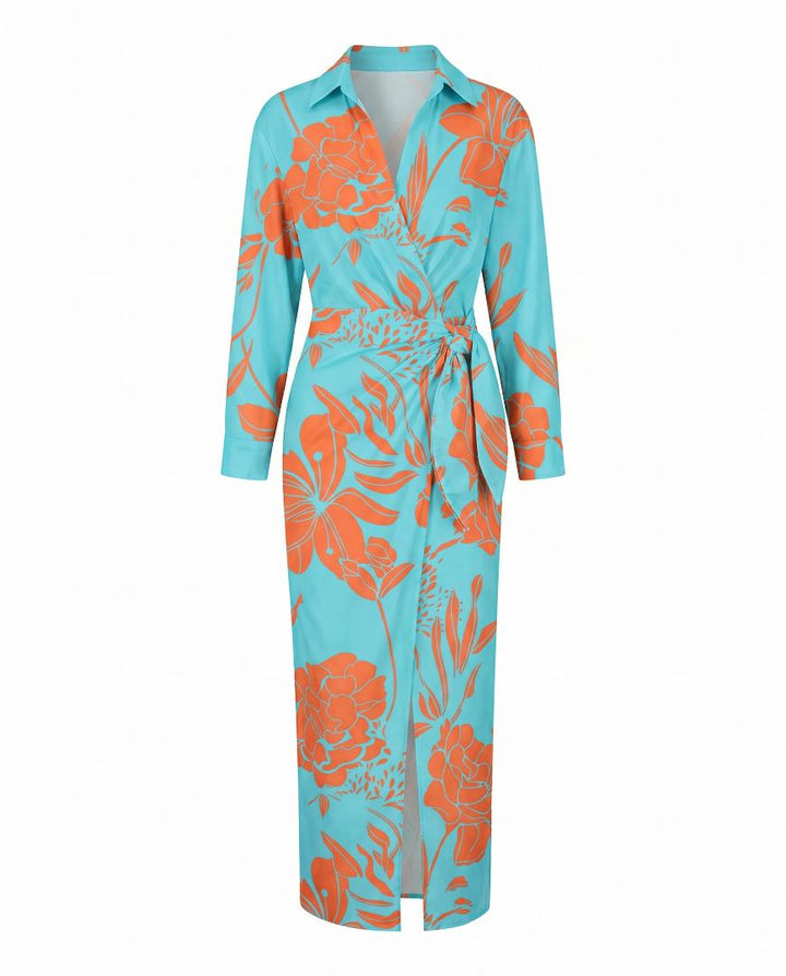 Esther | Leaf Print Maxi Wrap V-Neck